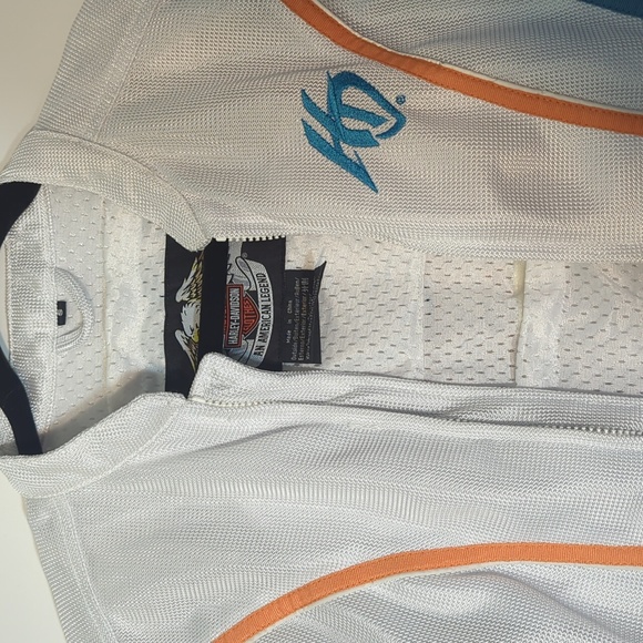 EARLY 2000s VINTAGE HARLEY DAVIDSON! White Moto Sport Biker Jacket Mesh Knit SM - Picture 2 of 6